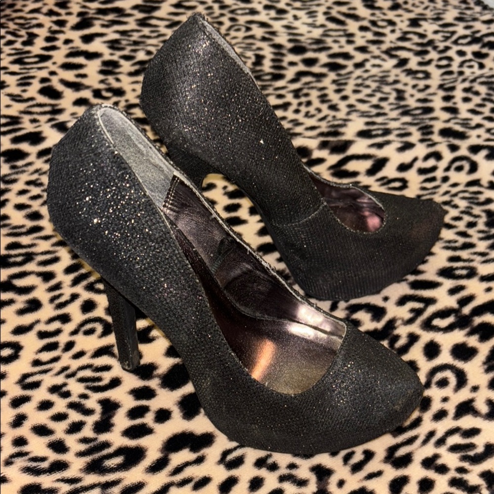 Elegant Black Glitter Heels